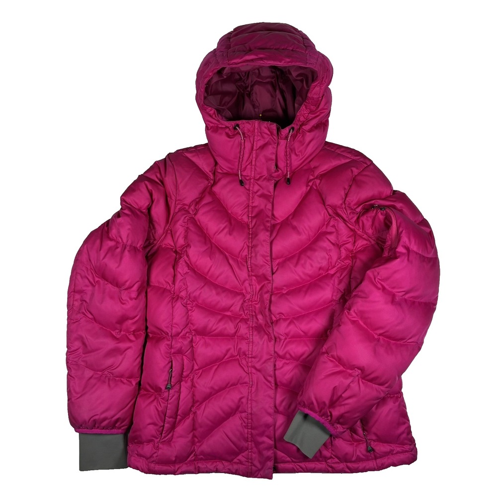 Lands End Down Puffer Jacket Womens M 10-12 Magenta Pink Hooded Winter Coat READ